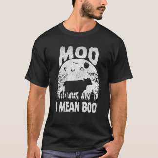 Ghost Cow Moo I Mean Boo Pumpkin Moon Halloween Fo T-Shirt
