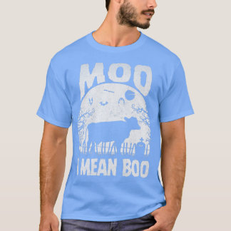 Ghost Cow Moo I Mean Boo Pumpkin Moon Halloween fo T-Shirt
