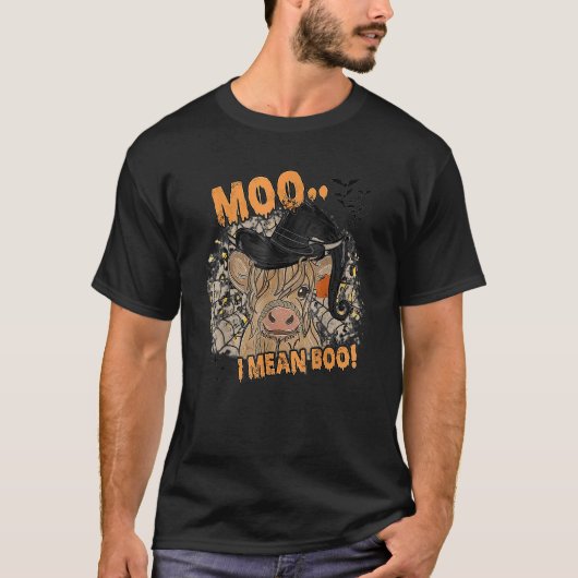 Ghost Cow Moo I Mean Boo Pumpkin Moon Halloween T-Shirt (Vorderseite)