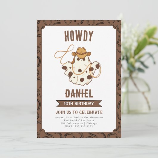 Ghost Cowboy Birthday Einladung (Stehend Vorderseite)