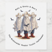 Ghost Cowboy Western Thema Spooky Halloween-Party Weinetikett (Einzelnes Label)