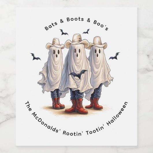 Ghost Cowboy Western Thema Spooky Halloween-Party Weinetikett (Einzelnes Label)