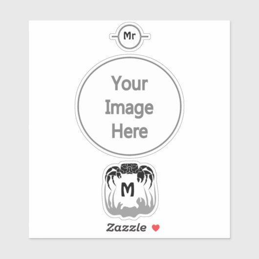 Ghost Crab Silhouette Casting a Shadow Monogram Aufkleber (Blatt)