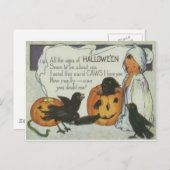 Ghost Crow Kürbislaterne Pumpkin Black Cat Postkarte (Vorne/Hinten)