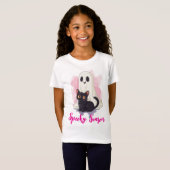 Ghost Cute Black Cat Pink Spooky Season T-Shirt (Vorne ganz)