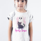Ghost Cute Black Cat Pink Spooky Season T-Shirt