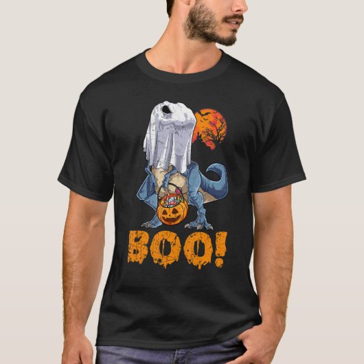 Ghost Dinosaur T rex Funny Boo Halloween Boys Männ T-Shirt (Vorderseite)