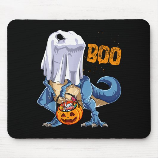 Ghost Dinosaur T Rex Funny Boo Halloween Boys Men Mousepad (Vorne)