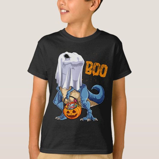 Ghost Dinosaur T Rex Funny Boo Halloween Boys Men T-Shirt (Vorderseite)