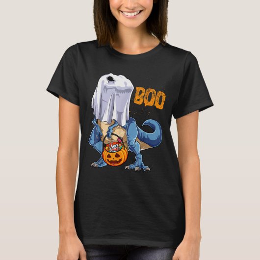 Ghost Dinosaur T Rex Funny Boo Halloween Boys Men T-Shirt (Vorderseite)
