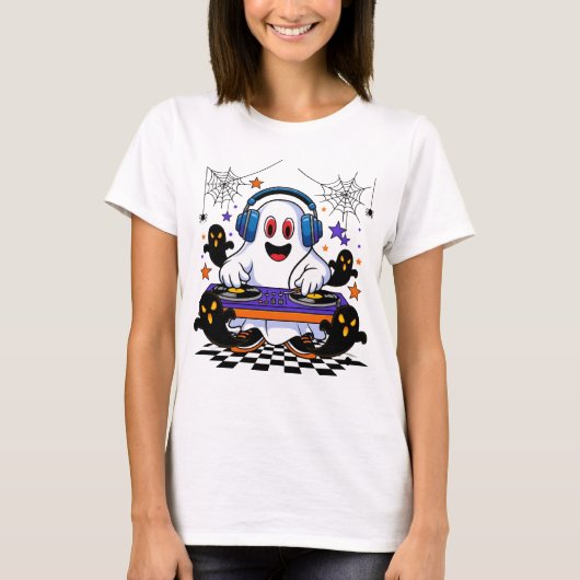 Ghost DJ Halloween-Party Design T-Shirt (Vorderseite)