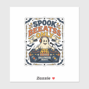 Ghost DJ Spooky Beats Vintage Gravur Halloween Aufkleber