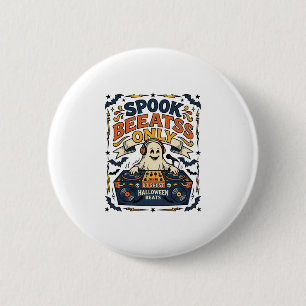 Ghost DJ Spooky Beats Vintage Gravur Halloween  Button