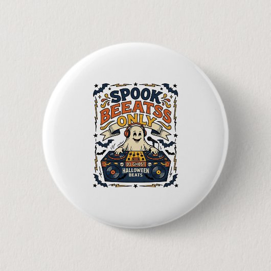Ghost DJ Spooky Beats Vintage Gravur Halloween Button (Vorderseite)