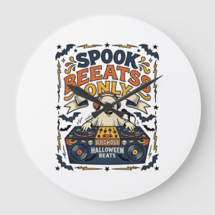 Ghost DJ Spooky Beats Vintage Gravur Halloween  Große Wanduhr