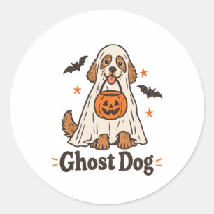 Ghost Dog Halloween-Aufkleber   Halloween-Hundemut Runder Aufkleber