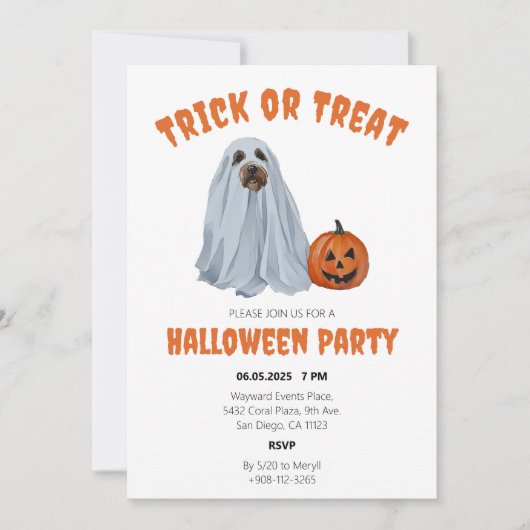 Ghost Dog Halloween Trick oder Treat Party Einladung (Vorderseite)