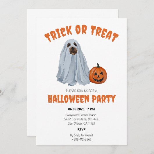 Ghost Dog Halloween Trick oder Treat Party Einladung (Vorne/Hinten)