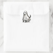 Ghost Dog in Costume – Halloween Ink Style on Quadratischer Aufkleber (Tasche)