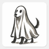 Ghost Dog in Costume – Halloween Ink Style on Quadratischer Aufkleber (Vorderseite)