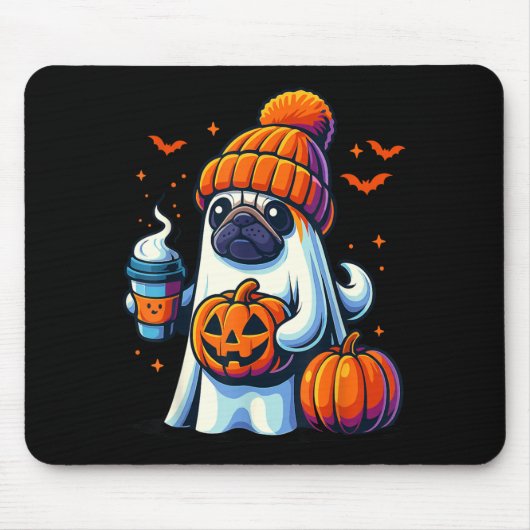 Ghost Dog Kürbisgetränke Mütze Herbst Halloween Mousepad (Vorne)