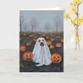 Ghost Dog Watercolor Halloween Karte (Gelbe Blume)
