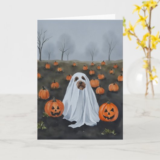 Ghost Dog Watercolor Halloween Karte (Gelbe Blume)