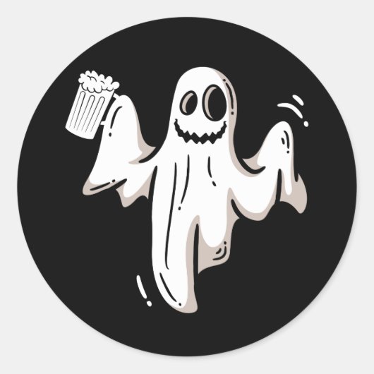 Ghost Drink Beer Funny Halloween Runder Aufkleber (Vorderseite)