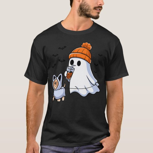 Ghost Drinking Bubble Tea Dog Halloween Costume Me T-Shirt (Vorderseite)