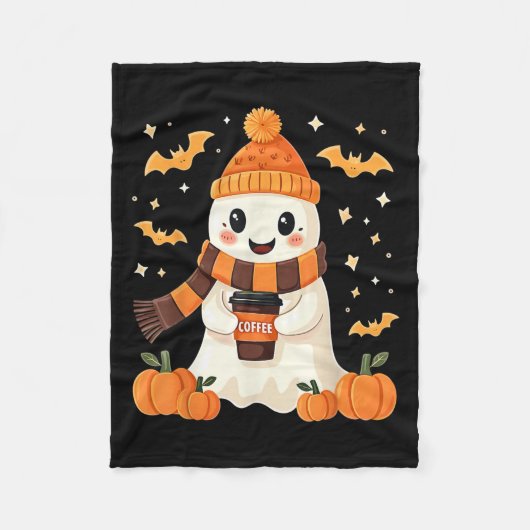 Ghost Drinking Coffee Halloween Cute Ghost Ice Cof Fleecedecke (Vorderseite)