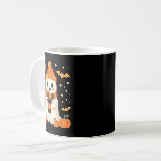 Ghost Drinking Coffee Halloween Cute Ghost Ice Cof Kaffeetasse (Vorderseite Links)