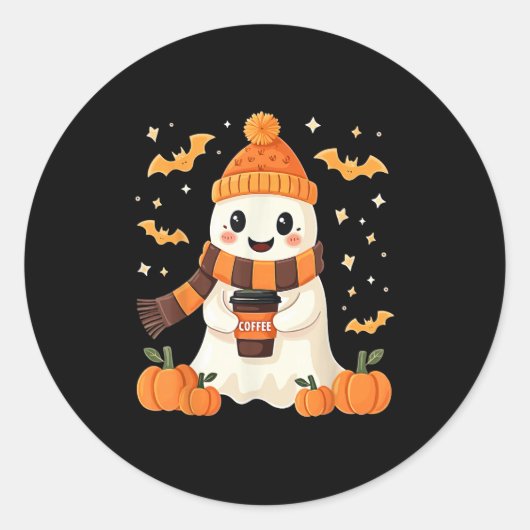 Ghost Drinking Coffee Halloween Cute Ghost Ice Cof Runder Aufkleber (Vorderseite)