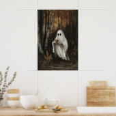 Ghost Drinking Coffee In Fall Forest Print, Ghost Poster (Küche)