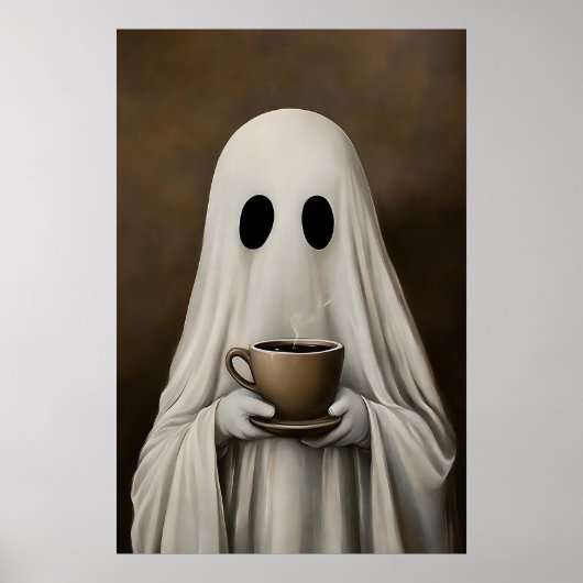 Ghost Drinking Coffee Print, Ghost Tea Whimsical Poster (Vorne)