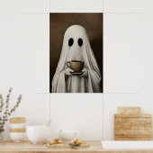 Ghost Drinking Coffee Print, Ghost Tea Whimsical Poster (Küche)