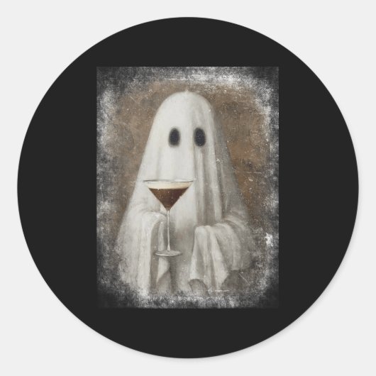 Ghost Drinking Espresso Martini Halloween Spooky A Runder Aufkleber (Vorderseite)