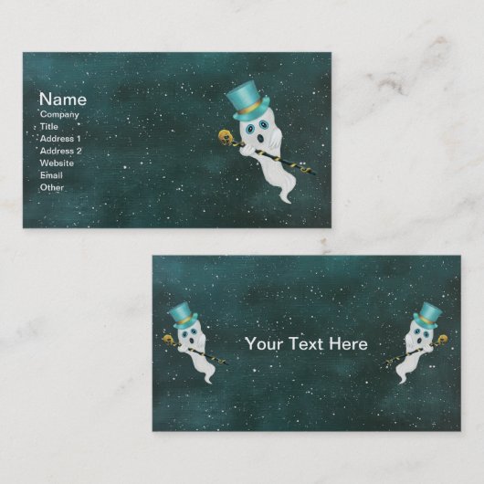 Ghost Floating in Night Sky Top Hat Extravagant Ca Visitenkarte (Vorne/Hinten)