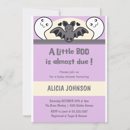 Ghost Flying Bat Halloween Baby Dusche Einladung (Vorderseite)