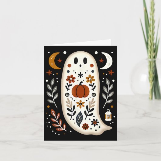 Ghost Folk Art Floraler Herbst Pumpkin Spooky H Karte (Vorderseite)
