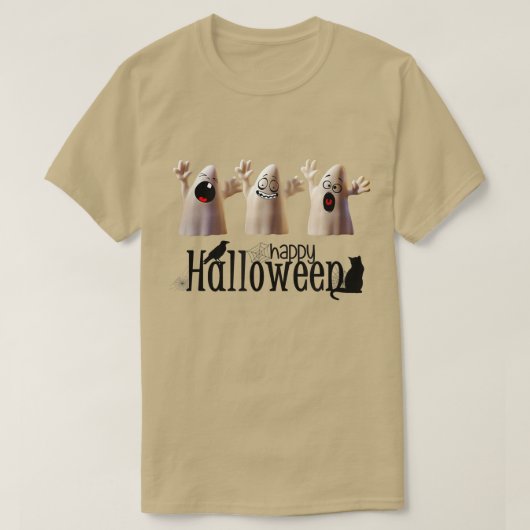 Ghost Ghost Ghost Happy Halloween T-Shirt (Design vorne)
