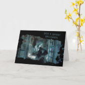 Ghost Girl in Blue – Haunting Surreal Art Karte (Gelbe Blume)