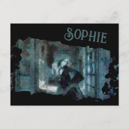 Ghost Girl in Blue – Haunting Surreal Art Postkarte