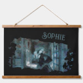 Ghost Girl in Blue – Haunting Surreal Art Wandteppich Mit Holzrahmen (Vorne)