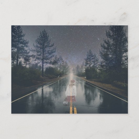 Ghost Girl Road Night Halloween Beängstigender Hor Postkarte (Vorderseite)