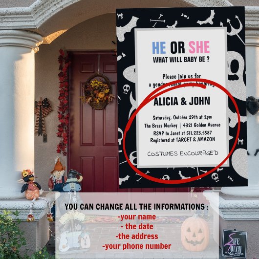 Ghost-Glitzer - Er oder Sie Halloween-Genderenthül Einladung