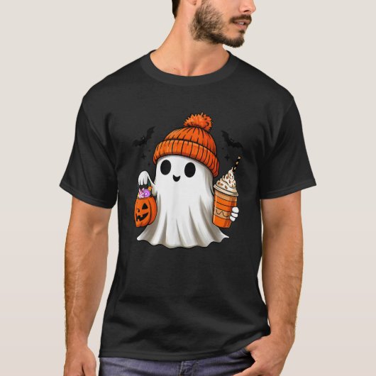 Ghost Halloween Coffee Fall Autumn Pumpkin Spooky T-Shirt (Vorderseite)