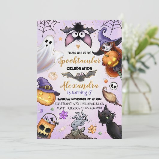 Ghost Halloween Geburtstag Einladendes Spooktakulä Einladung (Stehend Vorderseite)