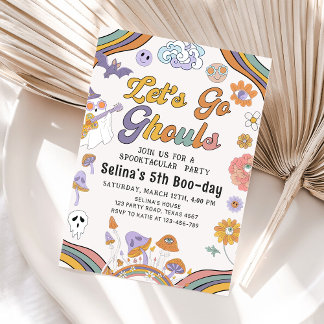 Ghost Halloween Groovy Geburtstag Lass uns Ghouls  Einladung