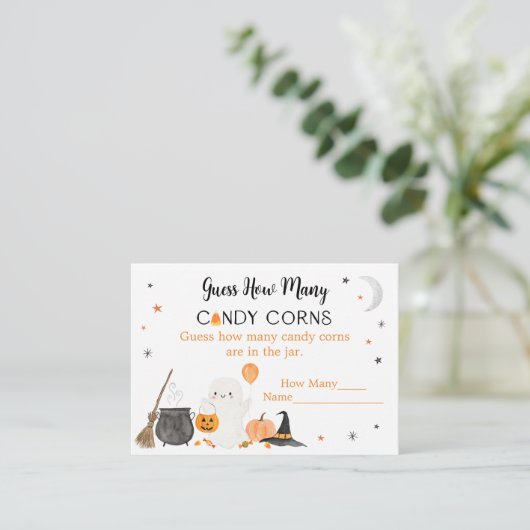 Ghost Halloween Guess Wie viele Candy Corns Game Begleitkarte (Stehend Vorderseite)