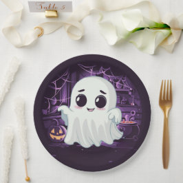 Ghost Halloween Illustration Paper Plate Pappteller